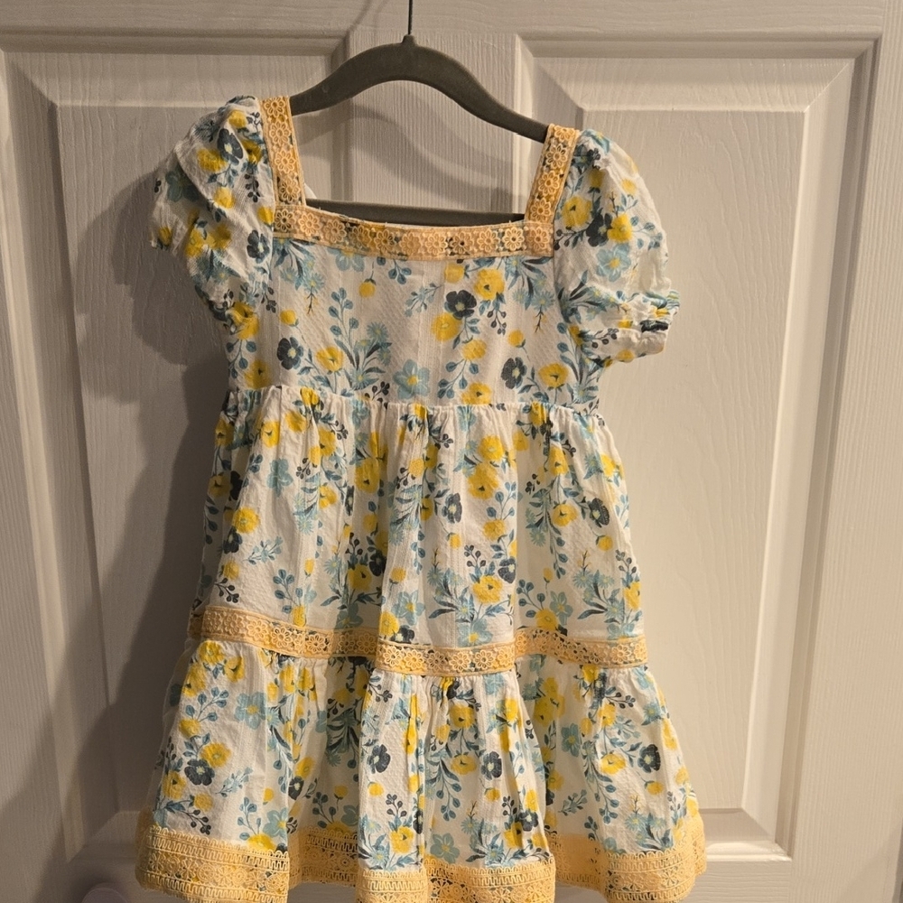 Joie Yellow and Blue Smocked Sundress with Puff Sleeves